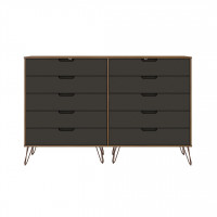Manhattan Comfort 156GMC7 Rockefeller 10-Drawer Double Tall Dresser with Metal Legs in Nature and Textured Grey
